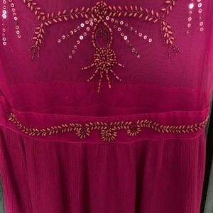 FREE PEOPLE Womens Pink Floral Embroidered Beaded Open Back Dress S